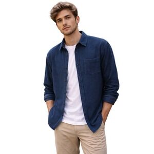 LINE OF TRADE Indigo Waffle Knit Button Shirt Textured Pocket XL